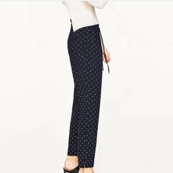ZARA Polka Dot Pull On Pants Navy White Small - Picture 1 of 6